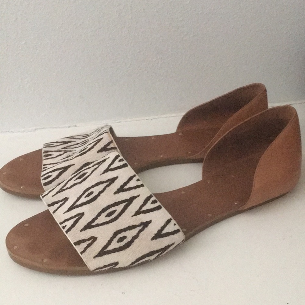 MADEWELL Brown / off whiteD'orsay Flats 9 Calf Hair Leather Open Toe Shoes